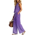 thumbnail image 6 of Cagogo Women's 2 Piece Sleeveless Tank Top Long Pants Set Casual Summer Outfits Loose Round Neck Tops Comfy Pants Matching Lounge Sets Boho Vacation Travel Clothes, Purple 2XL, 6 of 6