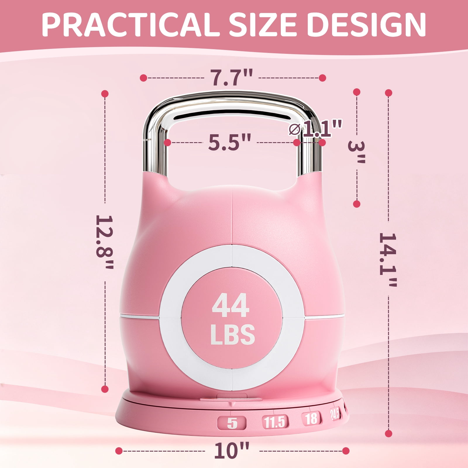 TLGREEN Adjustable Kettlebell Set- 7 Weights (44lb), Quick-Change Weight Dial and Weight Plate Safety Lock, for Full-Body Workout & Cross-Training