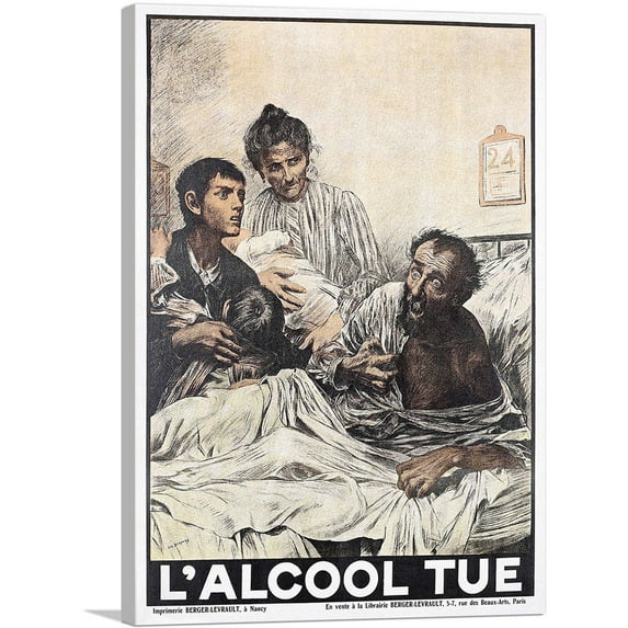 ARTCANVAS An Alcoholic Man With Delirium Canvas Art Print by Eugene Burnand - Size: 26" x 18" (1.50" Deep)