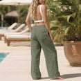 thumbnail image 5 of Womens Linen Pants Summer Boho Flowy Casual Drawstring Elastic Waist Wide Leg Palazzo Pant Beach Vacation Clothes Army Green L, 5 of 7