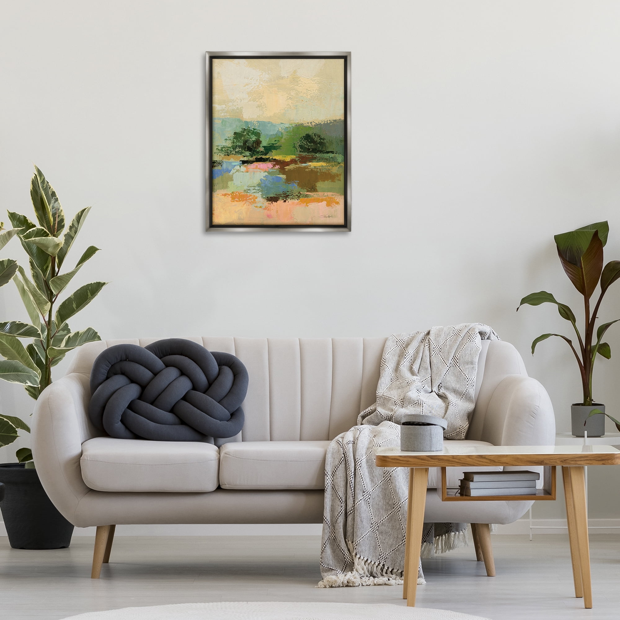 Stupell Industries Across The River Abstract Landscape Painting Gray Floater Framed Art Print Wall Art, 25 x 31