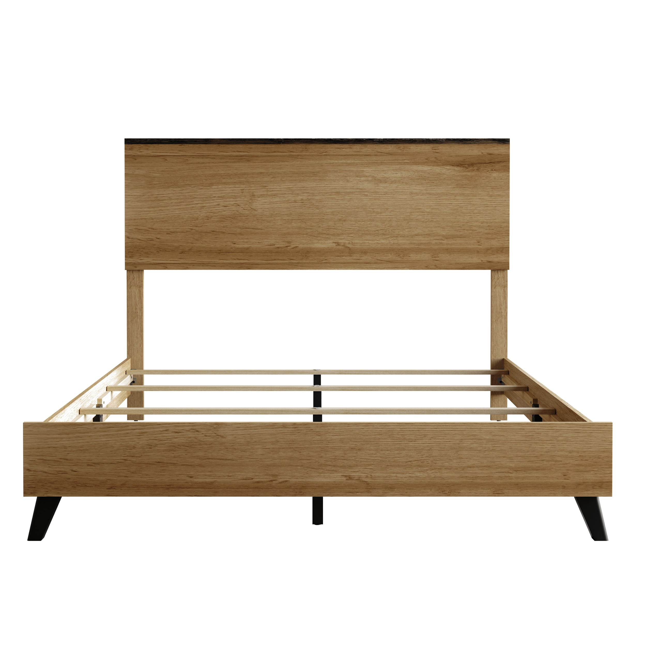 Home Design Emersyn King Panel Bed Frame with Sturdy Wood Panels and Timeless Design, Natural Oak, Easy Assembly