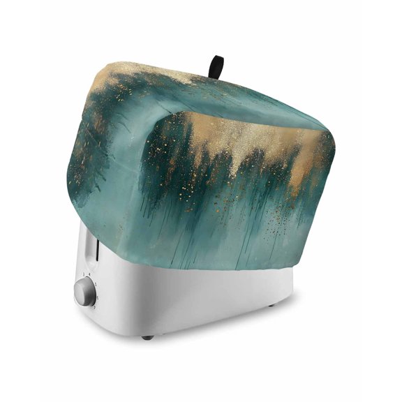 Fsddascl Modern Turquoise Gold Toaster Cover 2 Slice, Small Kitchen Appliance Covers, Abstract Teal Minimalist Art Toaster Oven Cover with Loop, Bread Machine Cover Polyester Dust Cover Protection