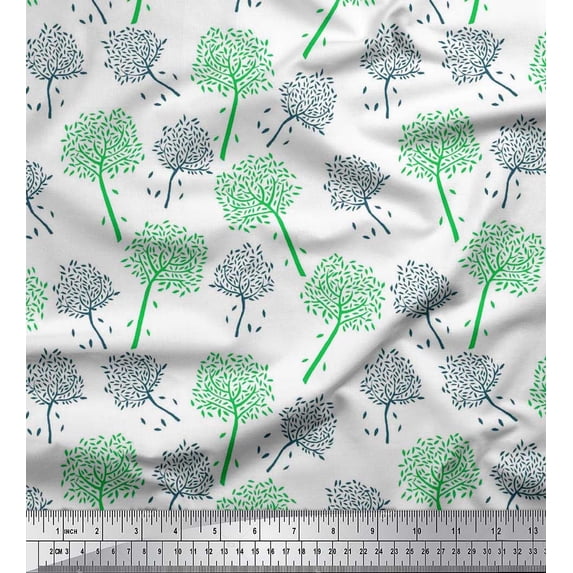 Soimoi Cotton Voile Fabric Tree Block Print Fabric by The Yard 42 Inch Wide