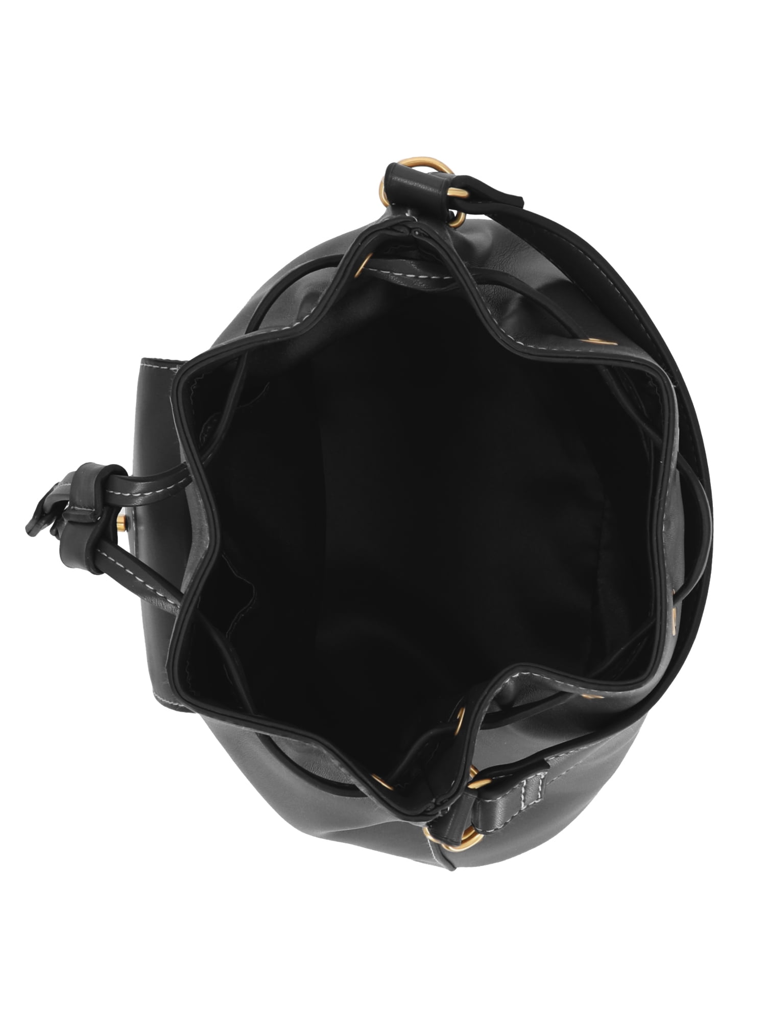 Free Assembly Women's Faux Leather Drawstring Handbag, Black