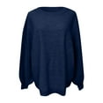 thumbnail image 4 of UJNDER Casual Knit Pullover Sweater for Women Soft Yarn Round Neck Long Sleeve Comfortable Loose Fit Winter Fall Fashion Navy M, 4 of 5