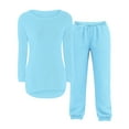 thumbnail image 3 of XIMIN 2 Piece Fuzzy Fleece Pajamas for Kid Girls Set Solid Color Loungewear Outfits Long Sleeve Knit Sweater Wide Leg Pants Lounge Matching Set Pajama Sets, 3 of 4