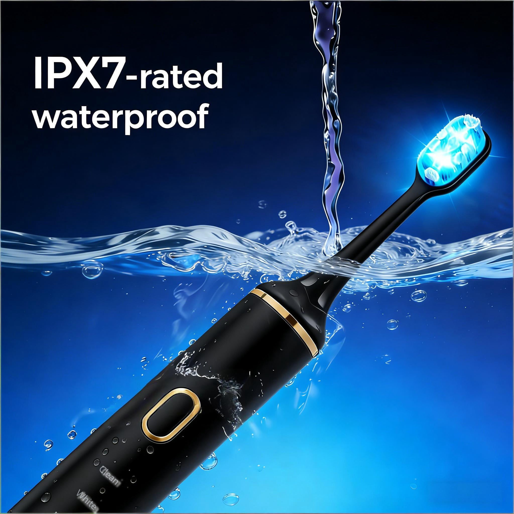 Triple Whitening Sonic Toothbrush and PAP+ Toothpaste Kit | 8 Blue LED | 5 Modes | IPX7 Waterproof | 50-Day Battery | Wireless Charging | Black