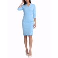 thumbnail image 4 of Vestido Midi de Mujer Inspire Chic con Cuello de Pie en V, Manga 3/4 y Abertura, Color Azul Claro, Talla M, 4 of 7
