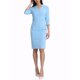 thumbnail image 4 of Vestido Midi de Mujer Inspire Chic con Cuello de Pie en V, Manga 3/4 y Abertura, Color Azul Claro, Talla M, 4 of 7