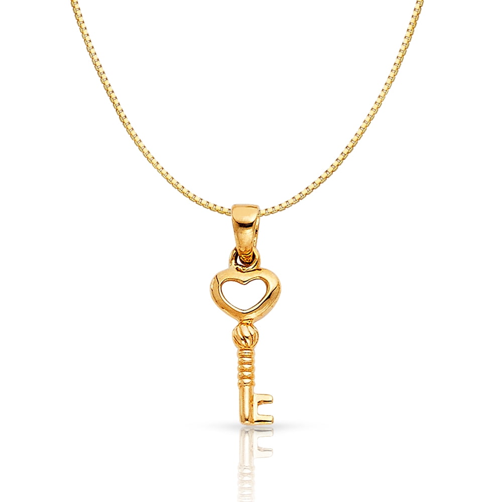 14K Yellow Gold Turtle Charm Pendant with 0.8mm Box Chain Necklace