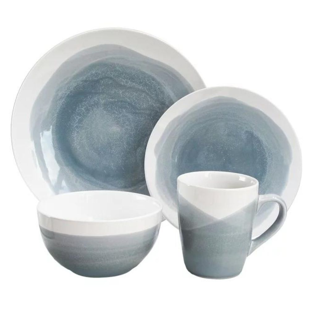 American Atelier, Round, Oasis Blue Gray Brushstroke Stoneware Dinnerware Set, 16-Piece - image 4 of 4