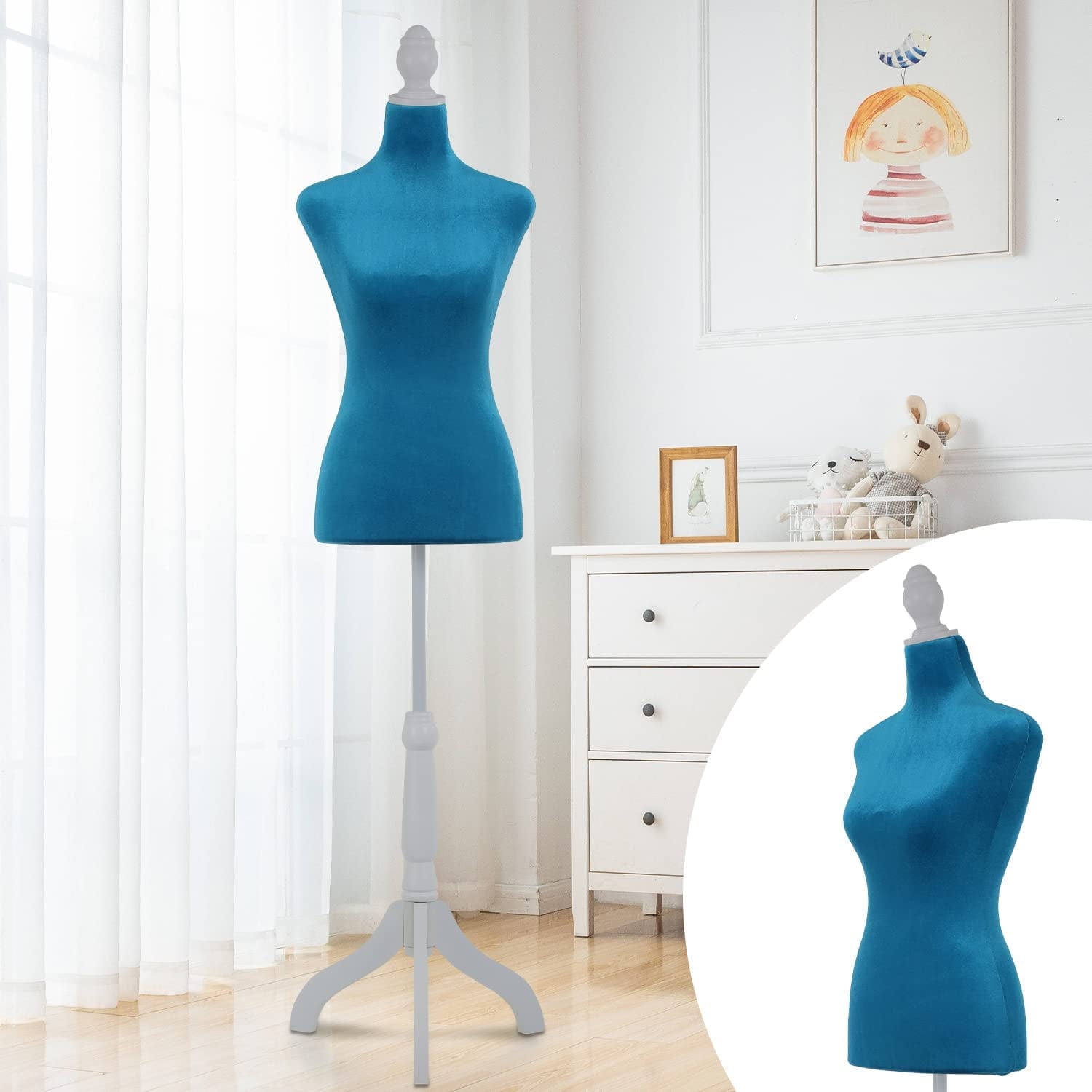 Dkelincs Female Mannequin Torso with Wooden Tripod Stand, 49.6"-63.4" H Adjustable Model Dress Form Manikin for Display, Blue