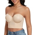 thumbnail image 5 of Exerin Women's Longline Strapless Bra Anti Slip Bustier Underwire Full Coverage Corset Top(38DD,Beige), 5 of 7