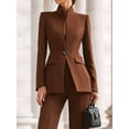 thumbnail image 6 of Women Blazer Pants Suit 2 Piece Outfits Casual Long Sleeve Blazer Set for Work Business Brown S, 6 of 9