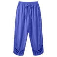 thumbnail image 3 of ZQUUVOU Linen Capri Pants for Women Drawstring Waist Cotton Blend Hollow Out Hem Ankle Length Casual Boho Cropped Trousers Purple, 3 of 5