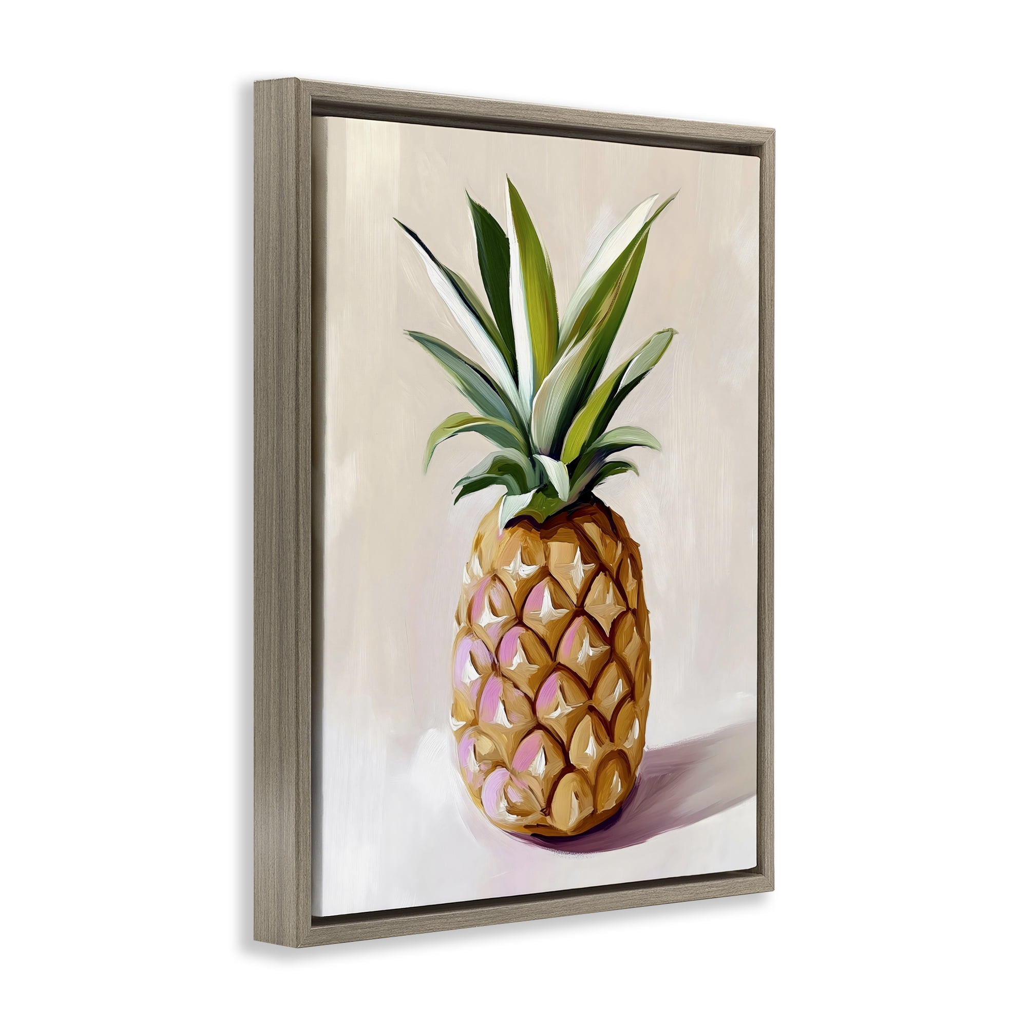 Stupell Industries Pastel Pineapple Tropical Fruit Brown Framed Floater Canvas Wall Art, design by The Prints Vibe