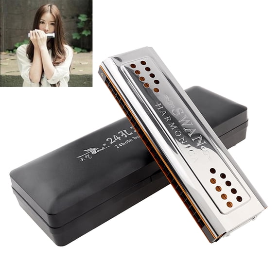 Harmonica Key of G/C 24 Holes Stainless Steel Mouth Organ Harp Double Sided Tremolo Harmonica for Blues Folk Jazz for Adult / Child / Beginner
