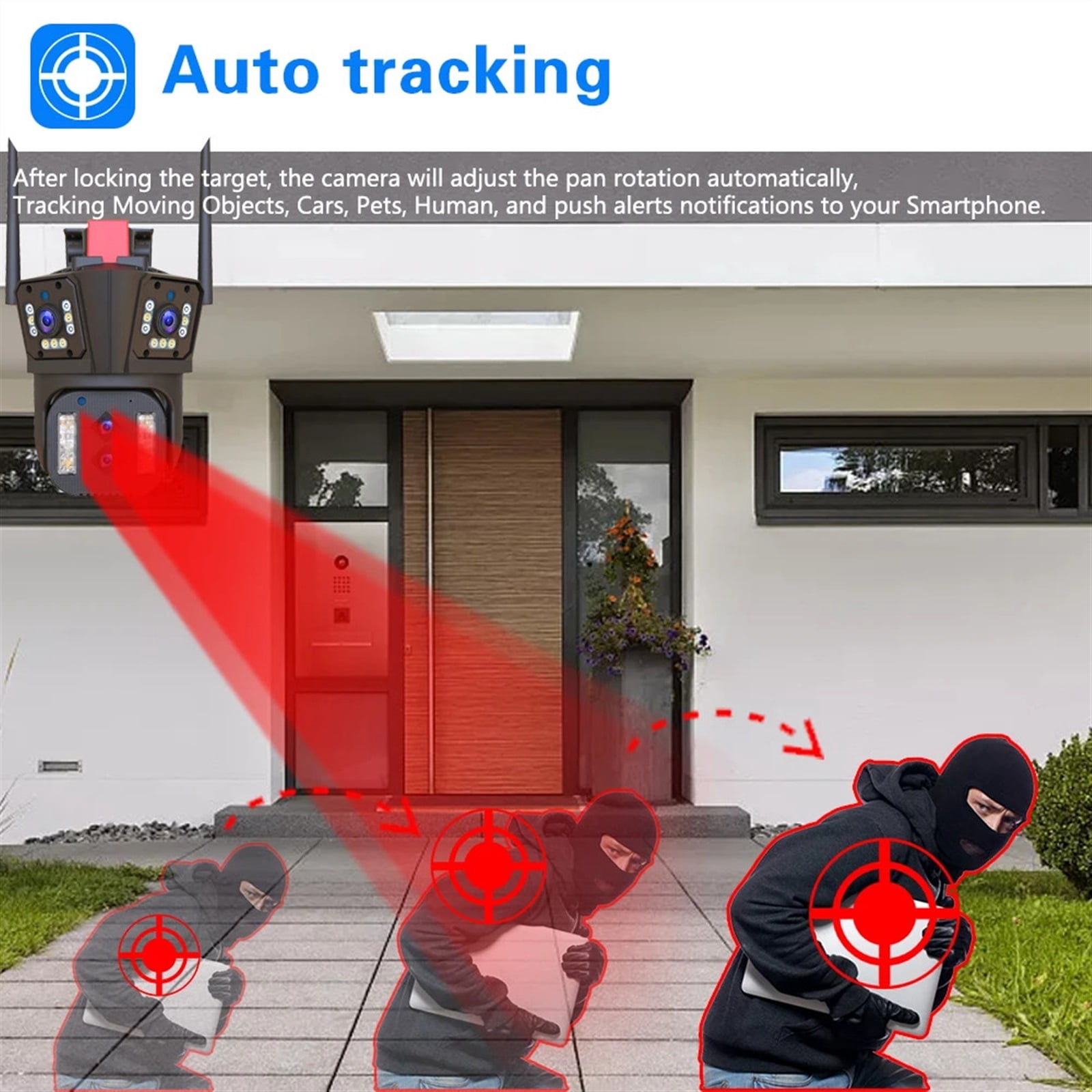 Security Camera, 8K 16MP IP Camera PTZ Four Lens With Three Screens 10x Zoom Outdoor CCTV 4K 8MP Wireless Video Security Surveillance Camera HD Night Vision