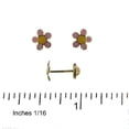 thumbnail image 2 of 18K Solid Yellow Gold Pink Enamel Flower covered screwback Earrings, 2 of 3