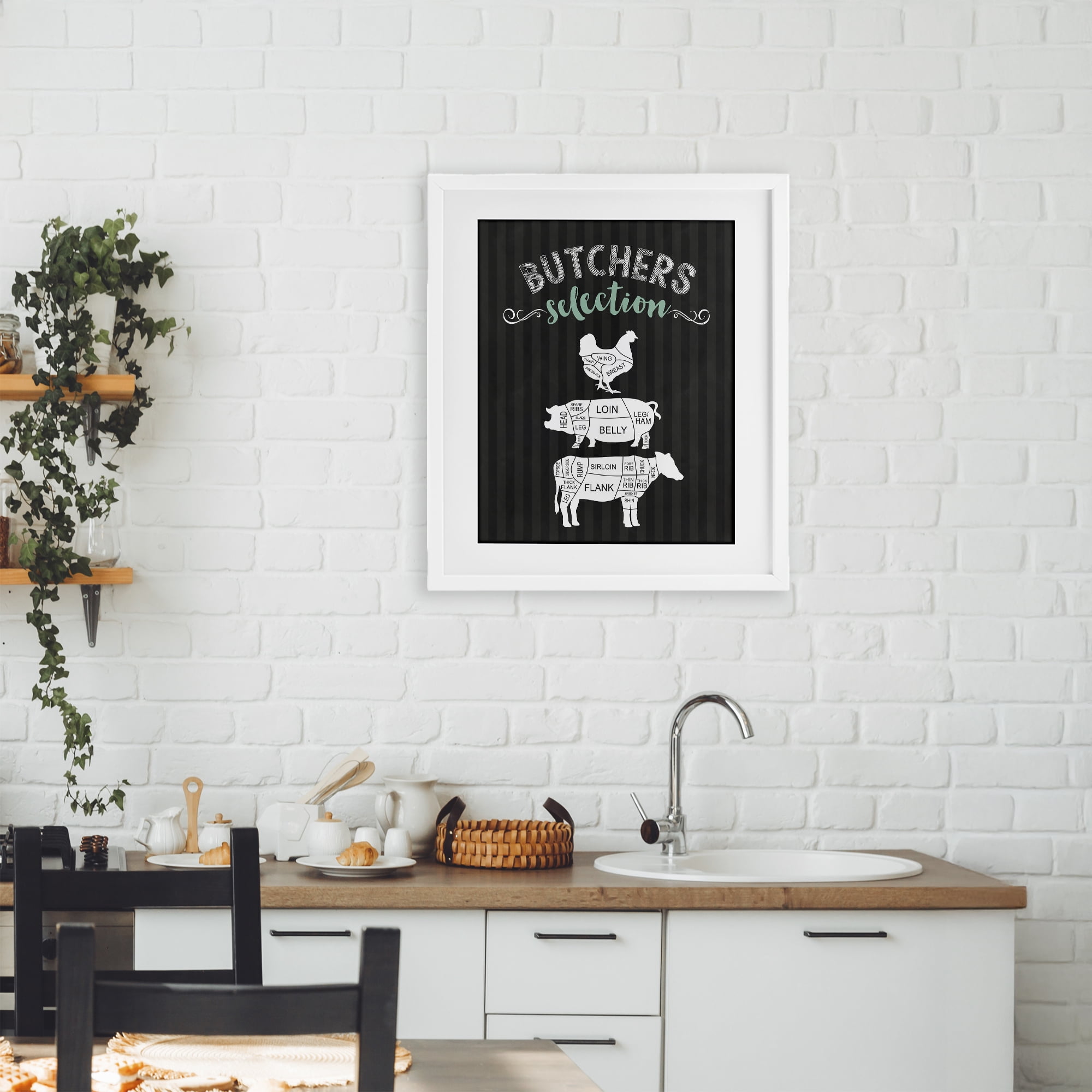 Butchers Selection Animal Sections White Framed Print Under Glass, design by Lettered and Lined