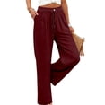 thumbnail image 6 of Women's Soft Nylon Spandex Stretch Trousers, Elastic Waist Straight Leg Long Pants with Functional Pockets, Tummy Control Slimming Fit, Casual Daily Wear, Work & Weekend | TruHer,Wine M, 6 of 6