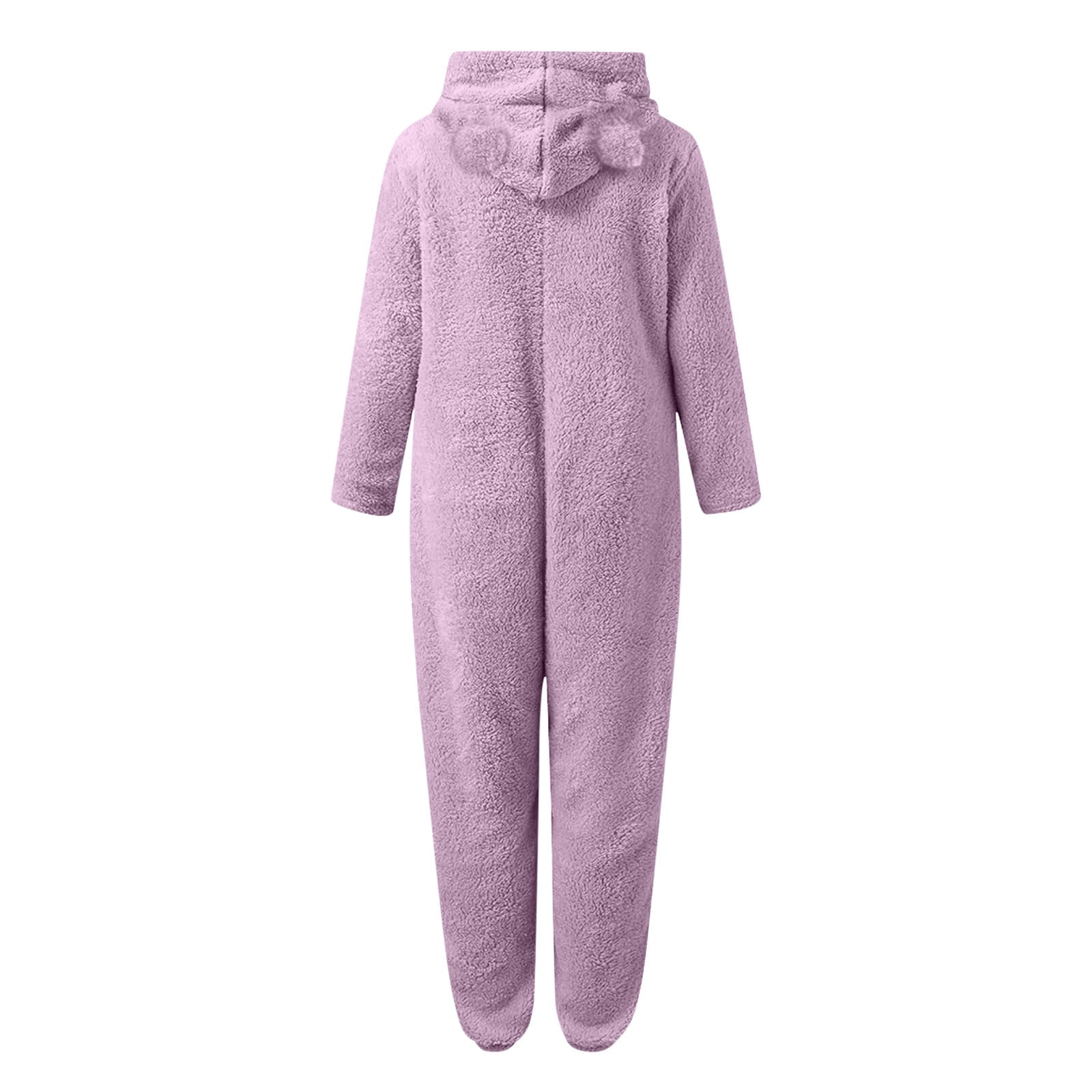 Womens Fleece Onesies Pajamas Jumpsuit Warm Sherpa Zip Romper Sleepwear One Piece Cute Bear Ear Hooded Playsuit Loungewear