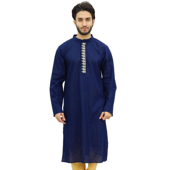 Atasi Blue Men's Cotton Kurta Pyjama Set Party Wear Festive Clothing Shirt-L