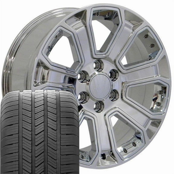 OE Wheels CV93 20 Inch Rims and Tires Fit Silverado 1500 Style 6x139.7 20x8.5 Chrome with Chrome Insert - Hollander 5660 - Eagle LS-2 275/55-20 (Set of 4)