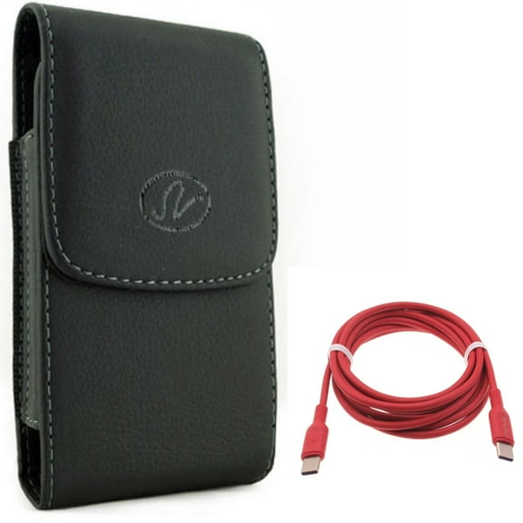 Case Belt Clip w Red 6ft Long Cable for Samsung Galaxy S22 Plus,S22 S21 FE 5G - Leather Holster Cover, USB-C to Type-C PD Fast Charger Cord
