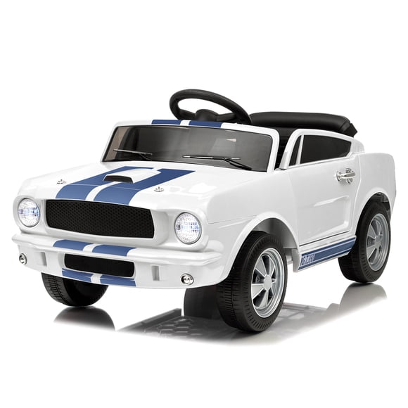Voiture Électrique pour Enfants sous Licence Shelby GT350 12V – à Batterie, Télécommande, Vitesses Réglables, Musique Sans Fil, Phares DEL, Ceinture de Sécurité, Suspension à Ressorts, Blanc
