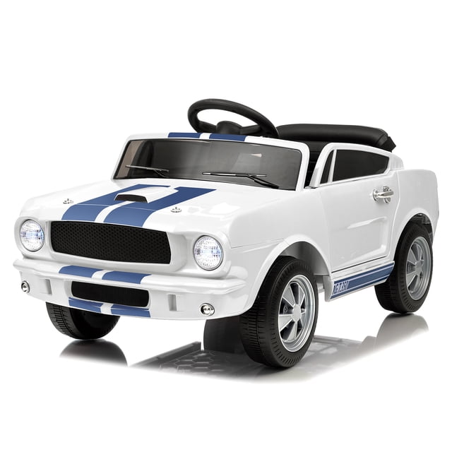 Licensed Shelby GT350 12V Electric Ride-On Car for Kids – Battery Powered, Remote Control, Adjustable Speeds, wireless Music, LED Headlights, Safety Belt, Spring Suspension, White