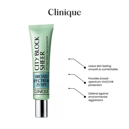 Clinique City Block Sheer SPF 25 Oil Free Daily Face Protector for Dry and Oily Skin, 1.4 oz