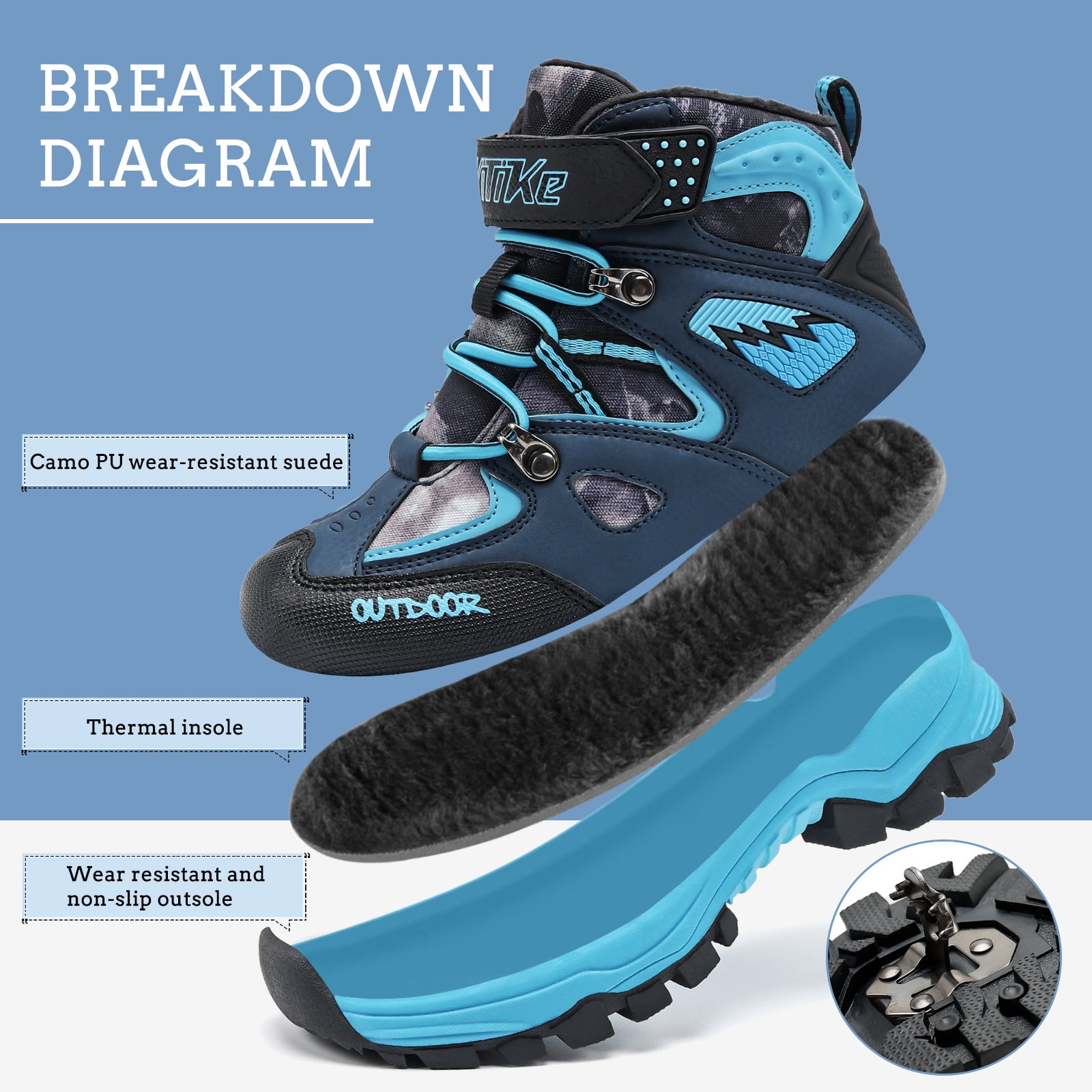 FANGFIUP Boys Snow Boots Winter Waterproof Antiskid Boots Hiking Outdoor Shoes Booties for Unisex Kids (Little Kid/Big Kid)
