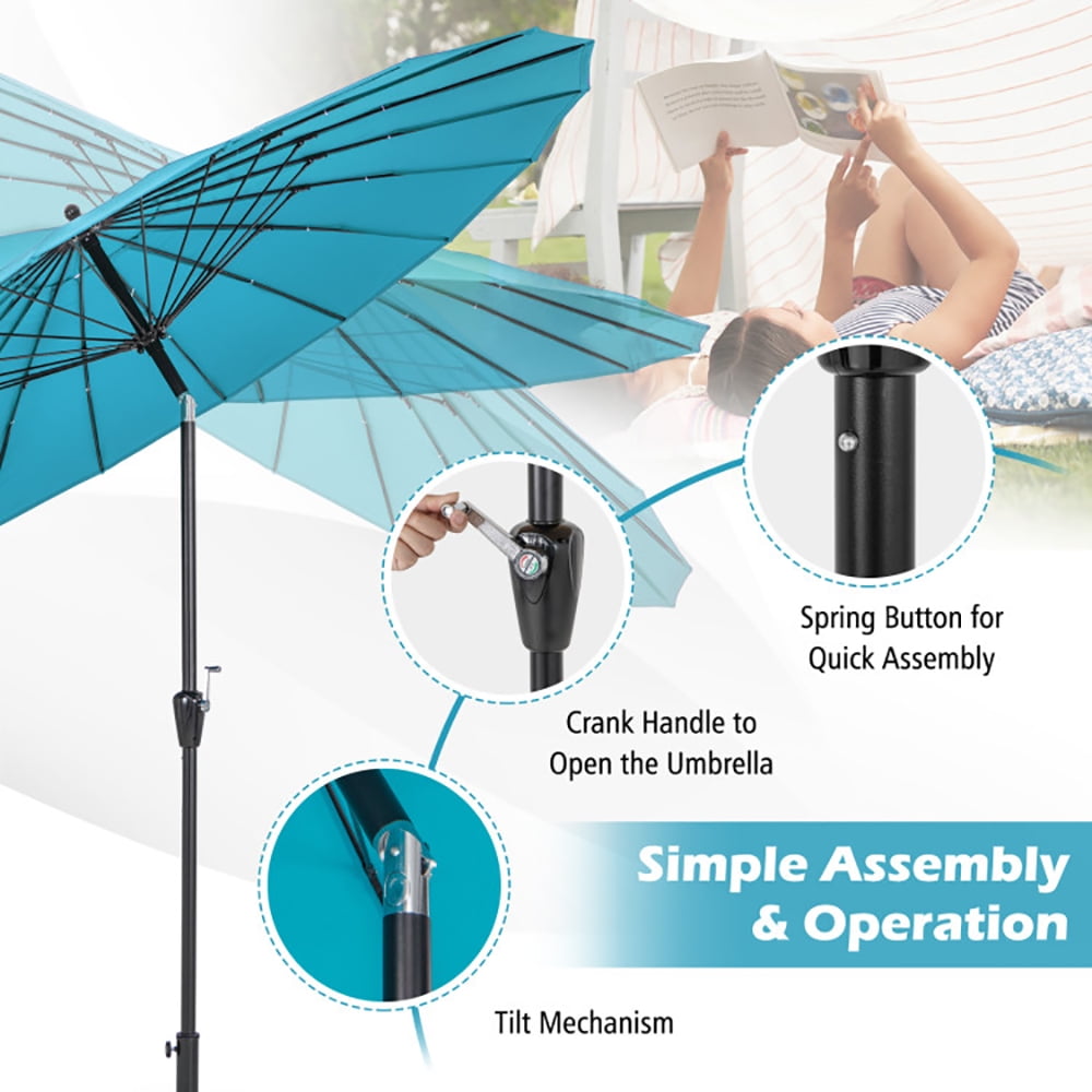 Aimee Lii 9 Feet Round Patio Umbrella with 18 Fiberglass Ribs, Sunbrella Patio Umbrellas, Turquoise Aimee Lii 9 Feet Round Patio Umbrella with 18 Fiberglass Ribs, Sunbrella Patio Umbrellas, Turquoise