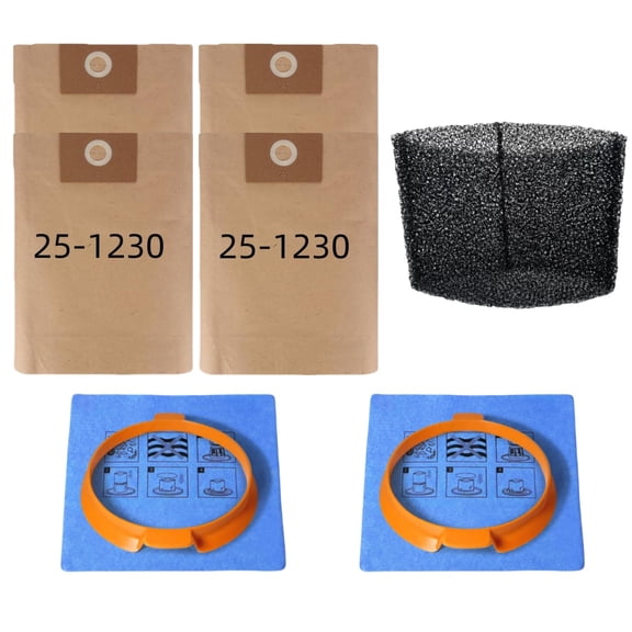 25-1230 High-Efficiency Disposable Bag 4-Pack, Foam Filter, Cloth Filter & Clamp,Fits Hyper Tough 3 Gallon Vacuum (AT18203P-3B)