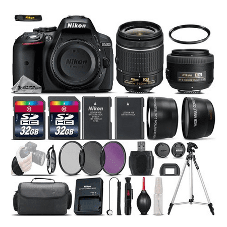 Nikon D5300 DSLR Camera in Black + Nikon 18-55mm VR Lens + Nikon 35mm 1.8 G Lens + 0.43X Wide Angle Lens + 2.2x Telephoto Lens + 64GB Storage + UV-CPL-FLD Filters + UV Filter - International (Best Uv Filter For Nikon D5300)