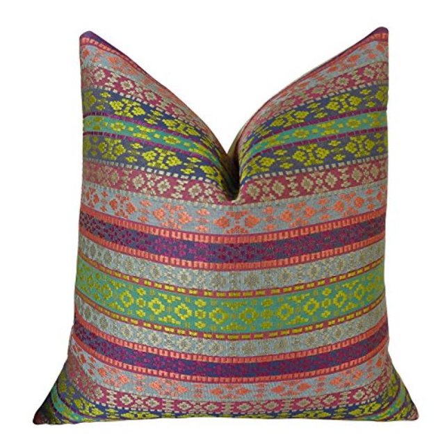 Plutus Fuchsia Stripes Handmade Throw Pillow, (22" x 22")