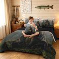 thumbnail image 3 of Manfei Farmhouse Style Grizzly Bear Full Size Bedding Sets, Forest Landscape Full Size Bed in a Bag, Cream Gray, Black Reversible, 7-Piece, 3 of 5