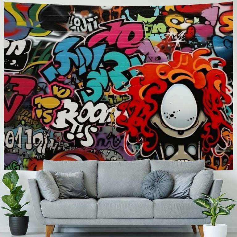 Creowell Hippie Graffiti Tapestry for Bedroom, Hip Hop Music Rap