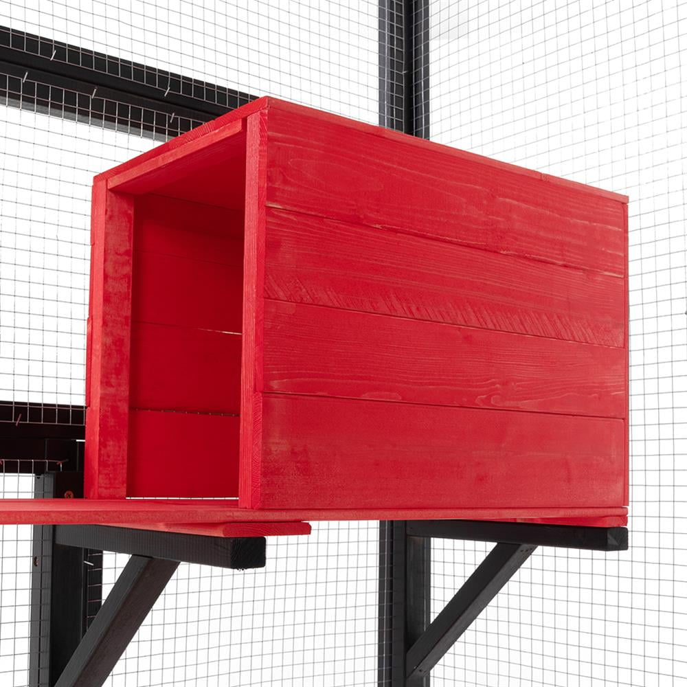 GVN Cat Catio Enclosure, Cat Cage House,Gothic Outdoor Large Cat Catio, Wood Cat Enclosure with Platforms and Condos, Black and Red