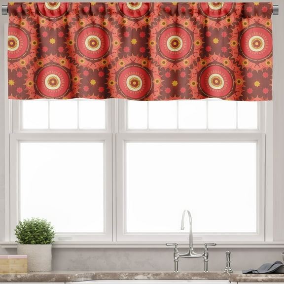 Ambesonne Mandala Valance Pack of 2, Ethnic Oriental, 54"X18", Dark Salmon and Redbrown