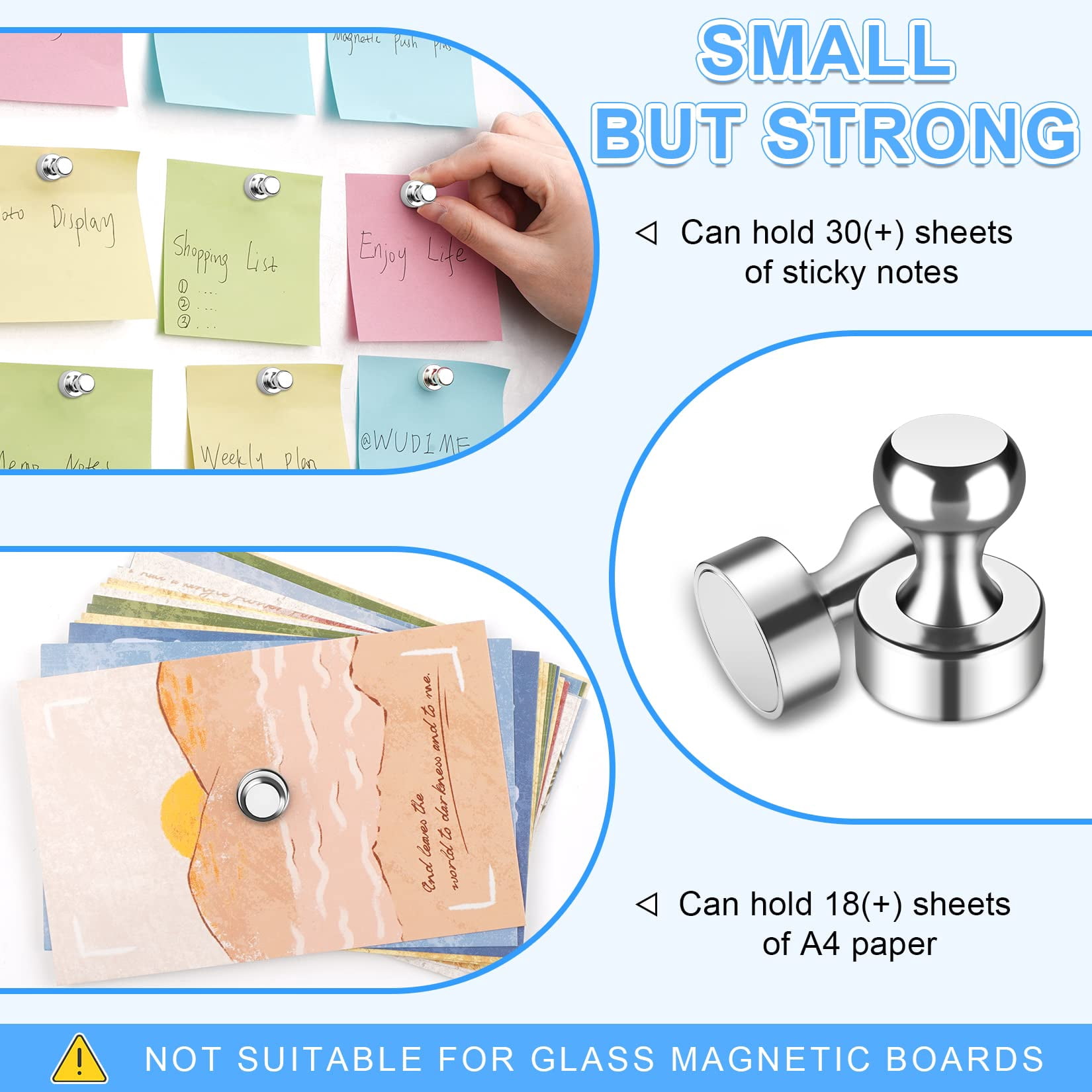 30Pcs Black Fridge Magnets, Small and Strong Magnets for Whiteboard, Office, Classroom, Map, Kitchen Accessories, Office Accessories, Locker Accessories
