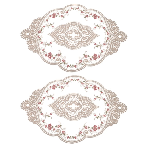 Uxcell 2Pack 12x17-in Retro Lace Placemat Oval French Crochet Doilies Coasters Gray Brown