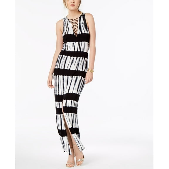 Material Girl Juniors Printed Lace Up Maxi Dress Blackwhite Tie-Dye 2XL