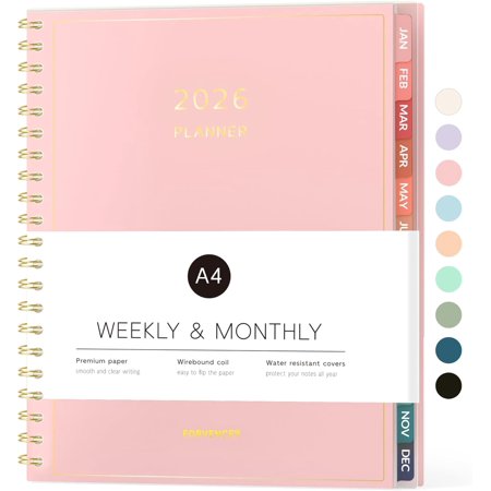 2026 Planner Calendar Planner Weekly and Monthly (Jan 2026-Dec 2026) 8.5 X 11 Agenda Book Daily Journal Notebook with Tabs Flexible Cover Home School Organizer A4 Pink
