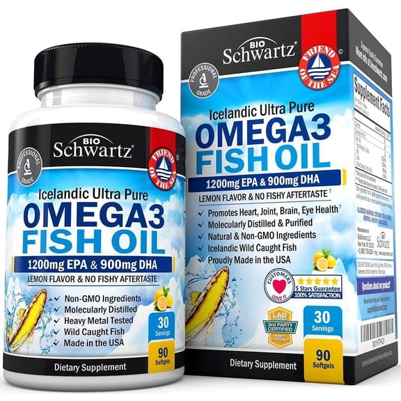 BioSchwartz Triple Strength Omega 3 Fish Oil Supplement with 2250mg EPA and DHA, Lemon, 90 Softgels