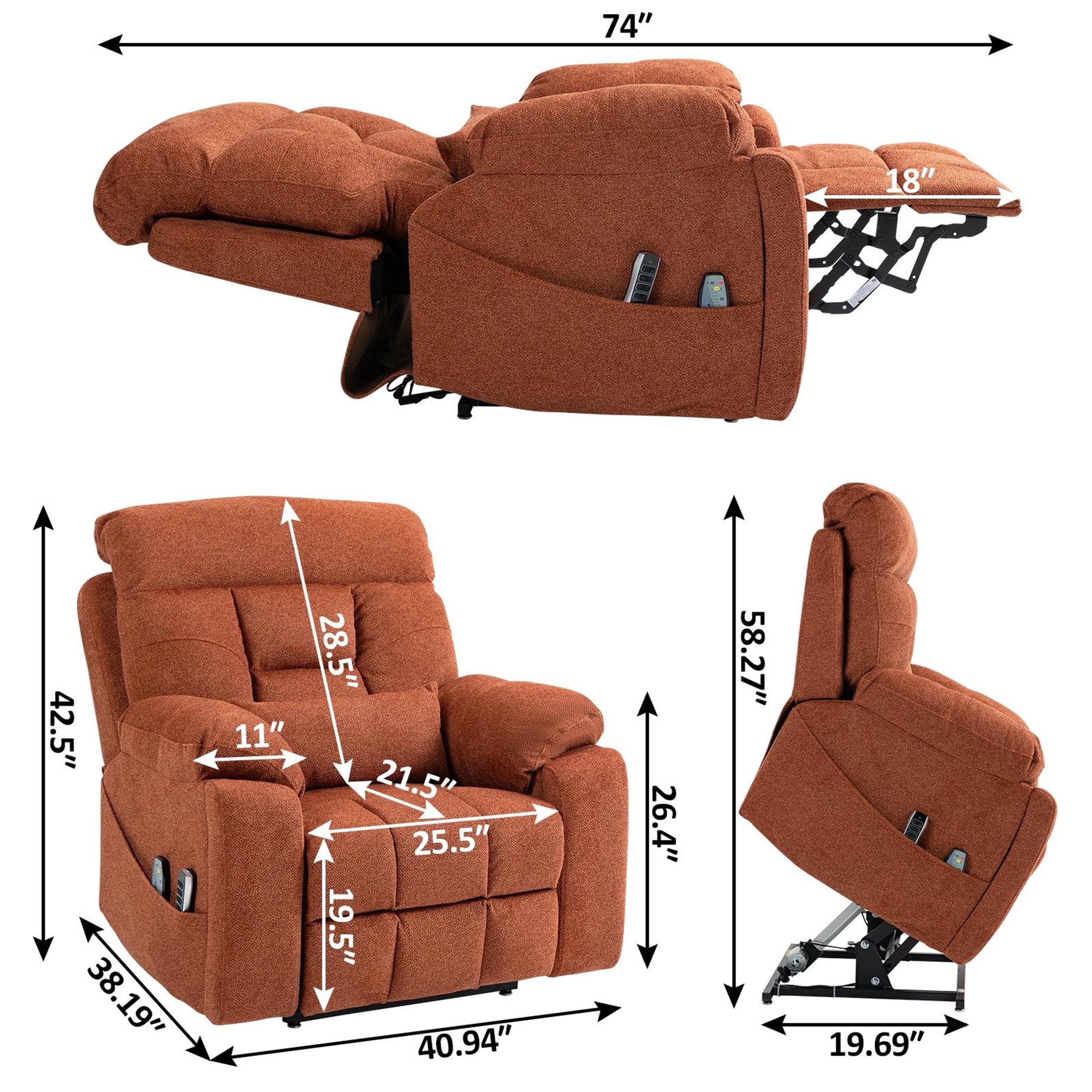 SYNGAR Power Lift Recliner Chair for the Elderly, Oversized Recliner with Massage and Heat, 2 Hidden Cup Holders, Side Pockets, 26" Width of Seat, 4 Motor, Reclining Chair, Rose