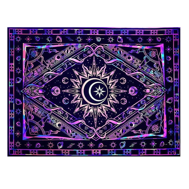 M Buder Tapiz Fluorescente Vertical para Decoración de Fiestas y Hogar, Patrón de Sol y Estrellas, Tela de Fondo Brillante, Incluye Clavos y Clips, 130 cm x 150 cm