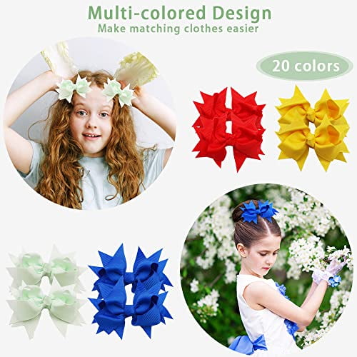 Yxiang 40PCS Baby Girls Hair Bows Clips 3.3Inches Grosgrain Ribbon Pinwheel Bow Alligator Hair Clip Boutique Barette Hair Accessories for Baby Infant Toddler School Kid 20 Colors 